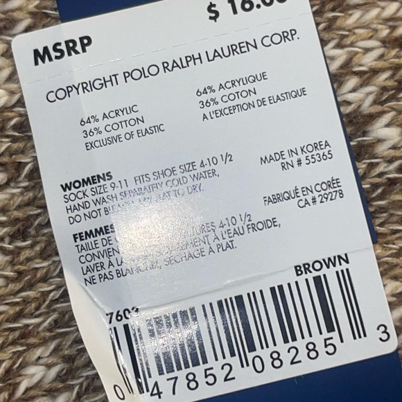 Polo Ralph Lauren Women Knit Socks Fit 9-11 Shoe Size 4- 10 1/2 NWT - Picture 4 of 5